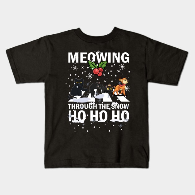 Meowing Through The Snow Cats Crossing Roads Crosswalk Pun Kids T-Shirt by alcoshirts